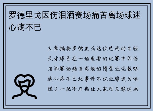 罗德里戈因伤泪洒赛场痛苦离场球迷心疼不已 罗德里戈因伤泪洒赛场痛苦离场球迷心疼不已